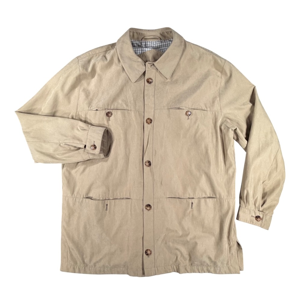 Bongardi Field Jacket Men 42R Tan Made in Germany Plaid Lined Microfiber Utility